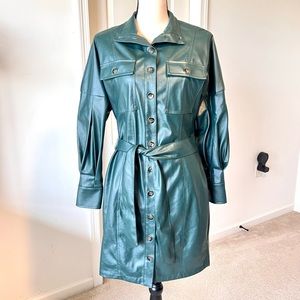 NEW YORK & COMPANY Green Faux Leather Button Down Shirt Dress—SZ. XS